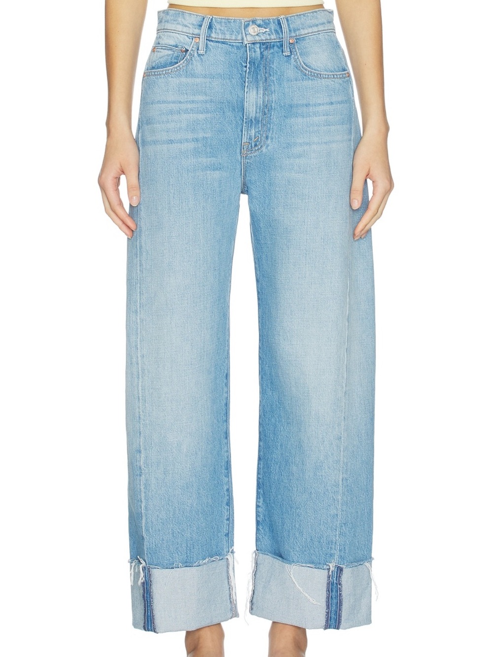 MOTHER Light Blue Wide Leg Cuffed Jeans